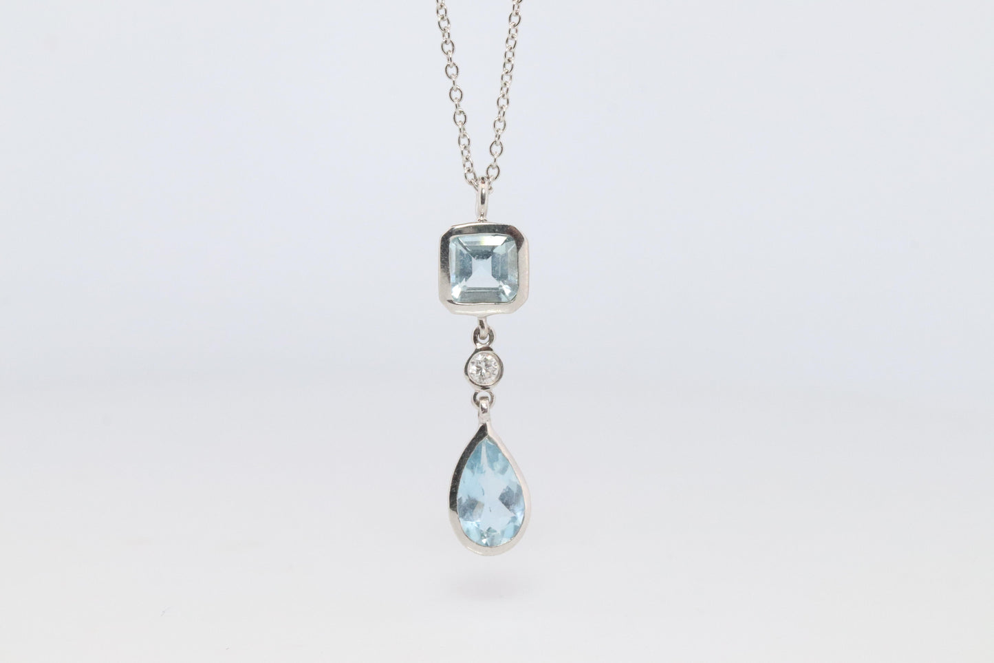 Genuine Tiffany and Co Aquamarine Necklace. 18k WG Tiffany Aqua Diamond Pendant