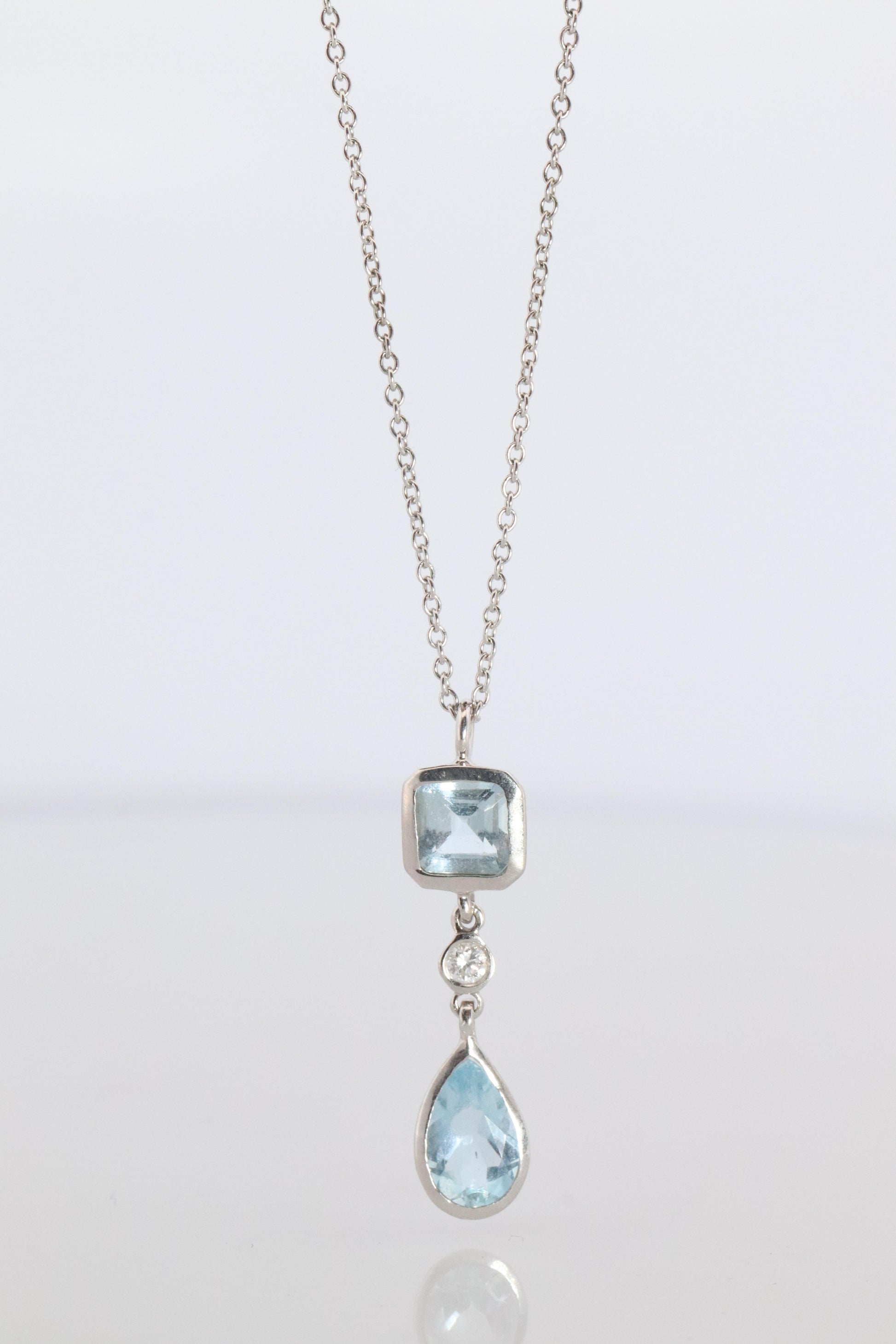 Genuine Tiffany and Co Aquamarine Necklace. 18k WG Tiffany Aqua Diamond Pendant