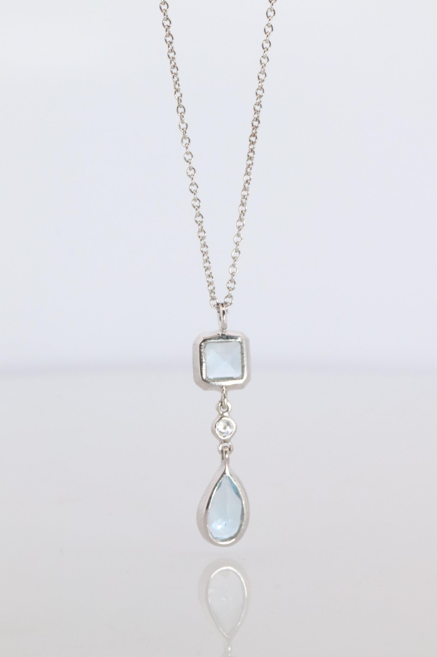 Genuine Tiffany and Co Aquamarine Necklace. 18k WG Tiffany Aqua Diamond Pendant