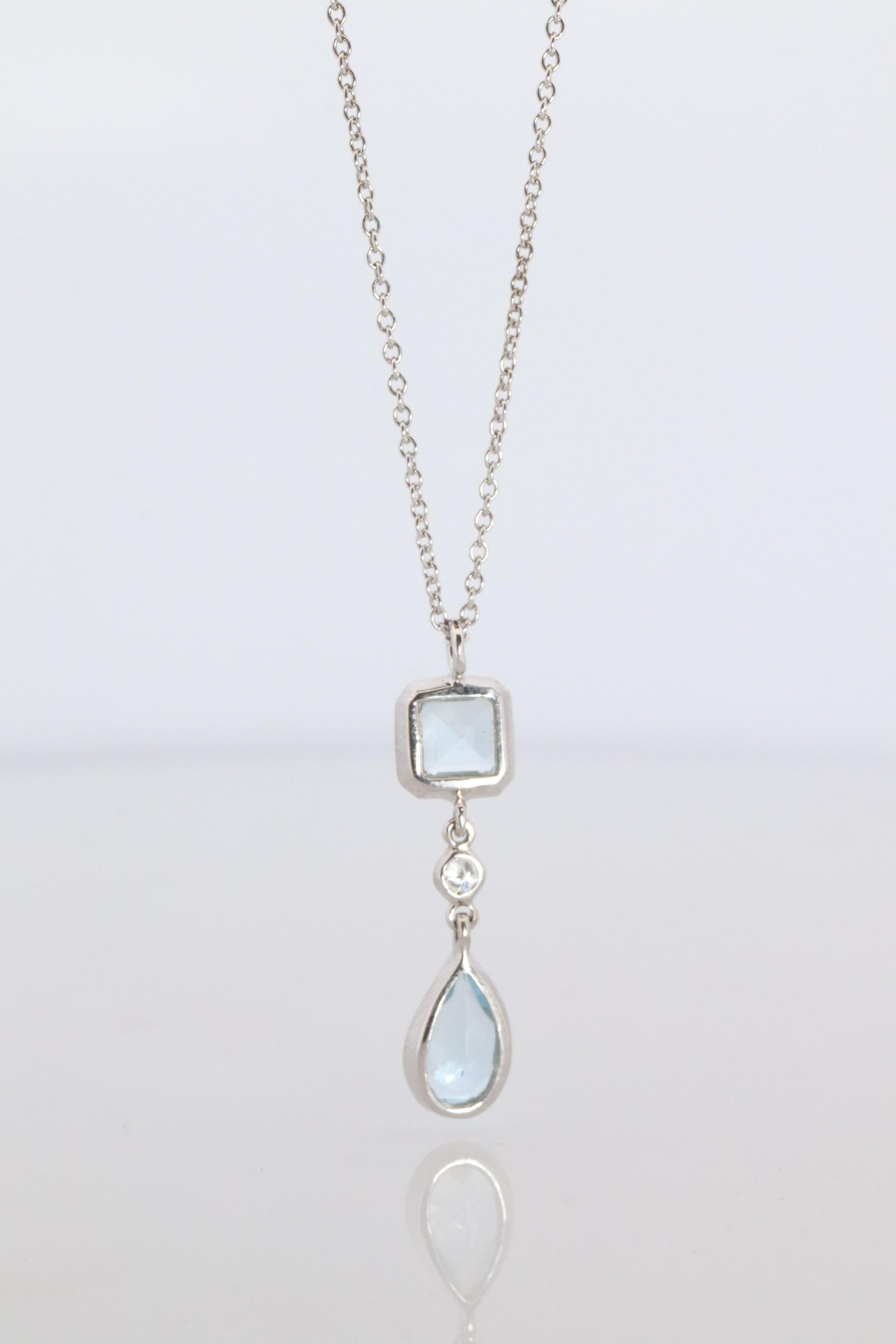 Genuine Tiffany and Co Aquamarine Necklace. 18k WG Tiffany Aqua Diamond Pendant