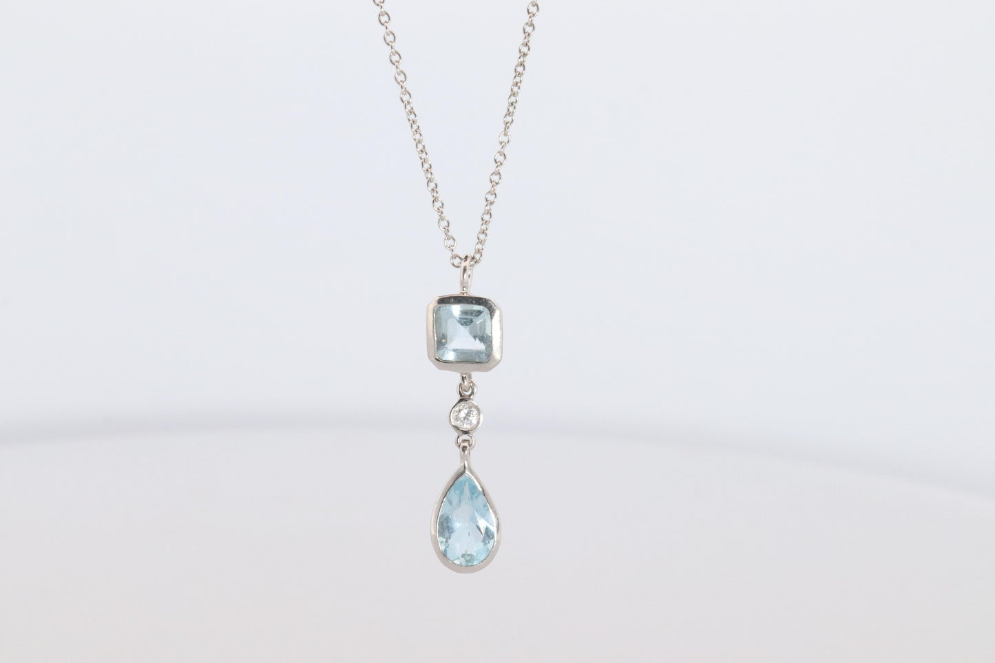 Genuine Tiffany and Co Aquamarine Necklace. 18k WG Tiffany Aqua Diamond Pendant