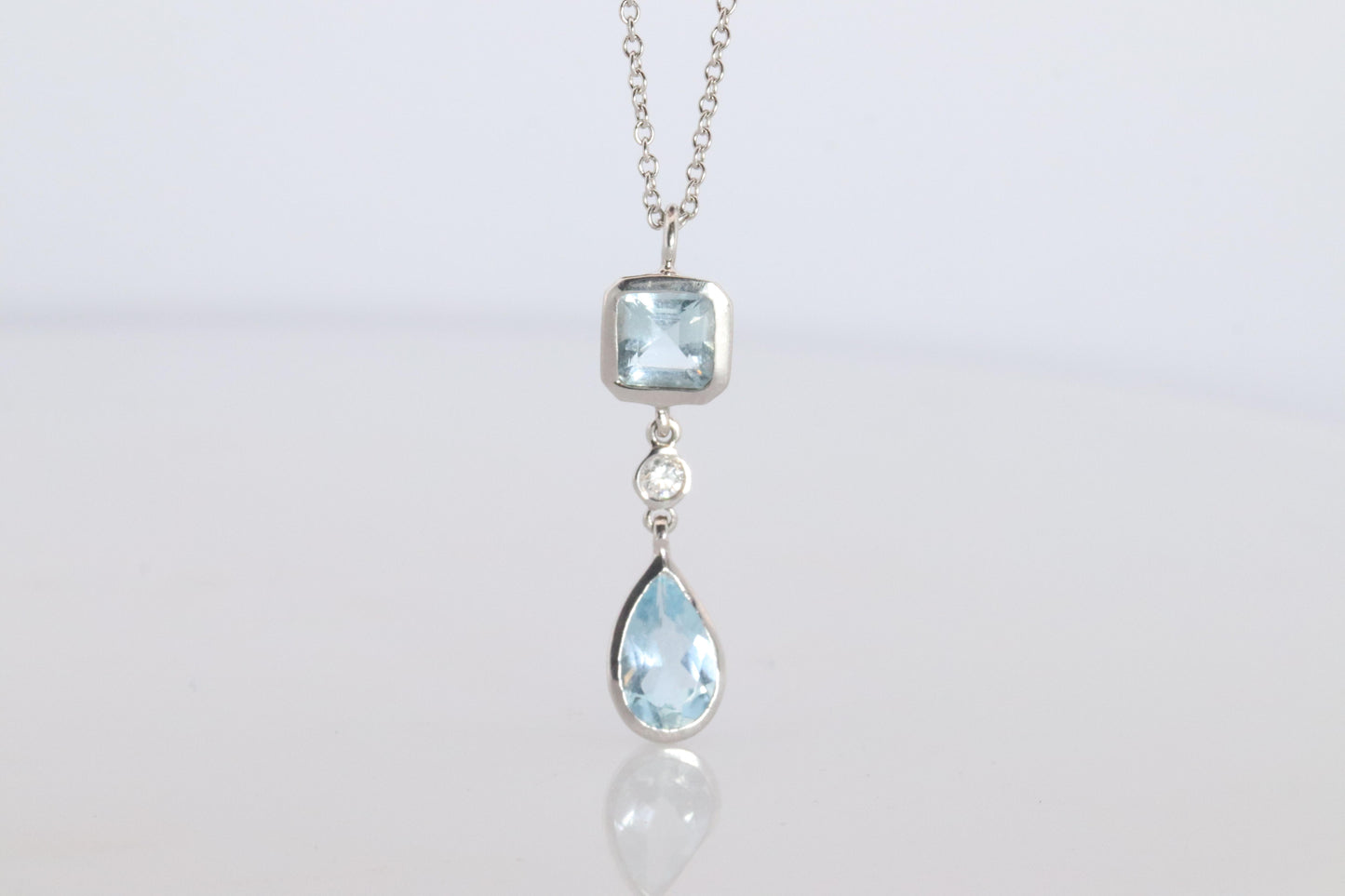 Genuine Tiffany and Co Aquamarine Necklace. 18k WG Tiffany Aqua Diamond Pendant
