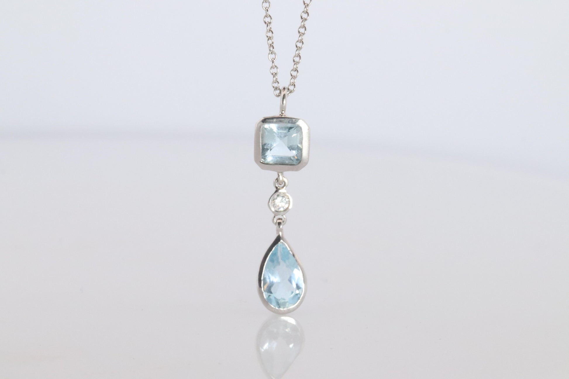 Genuine Tiffany and Co Aquamarine Necklace. 18k WG Tiffany Aqua Diamond Pendant
