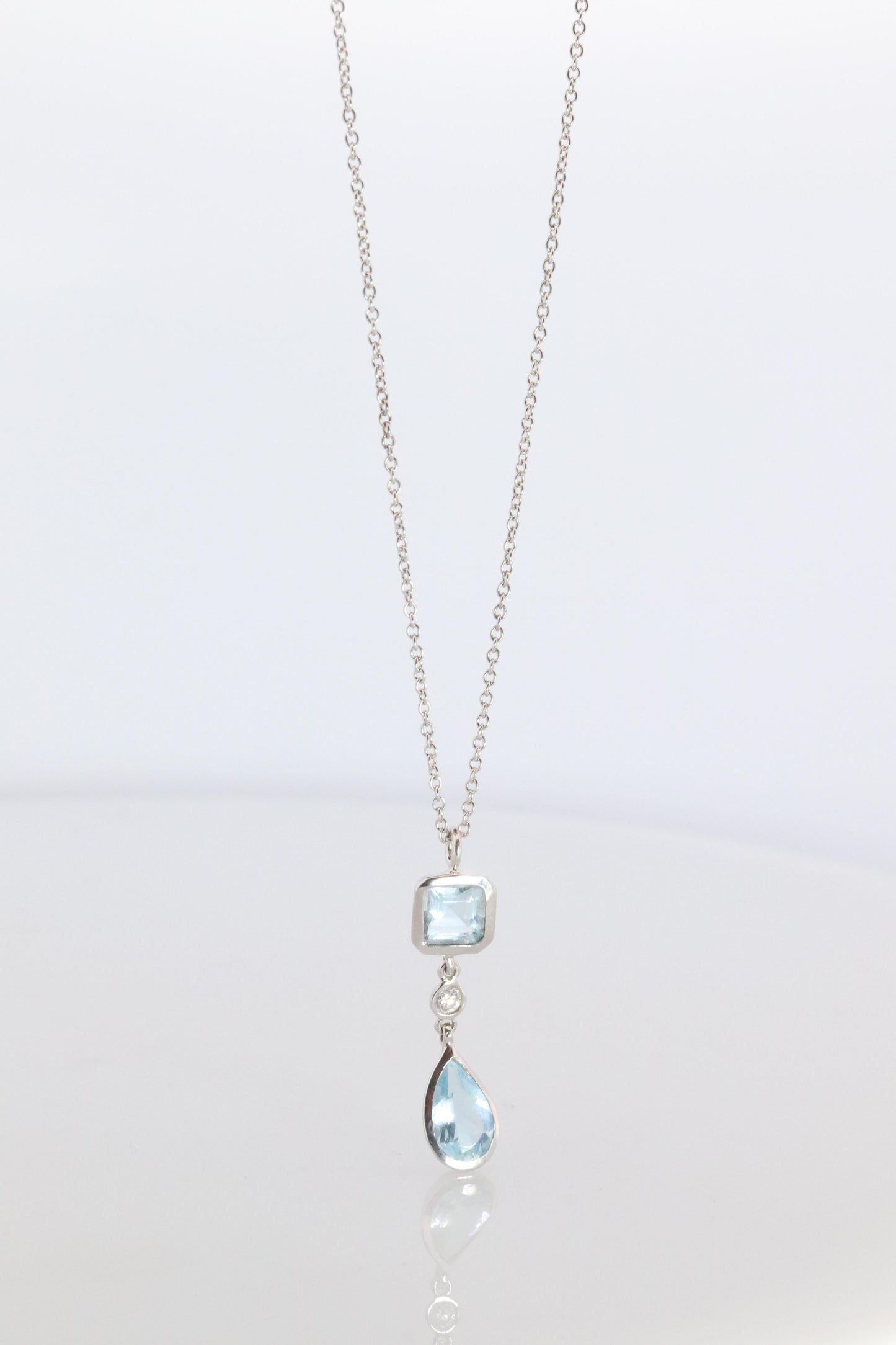 Genuine Tiffany and Co Aquamarine Necklace. 18k WG Tiffany Aqua Diamond Pendant
