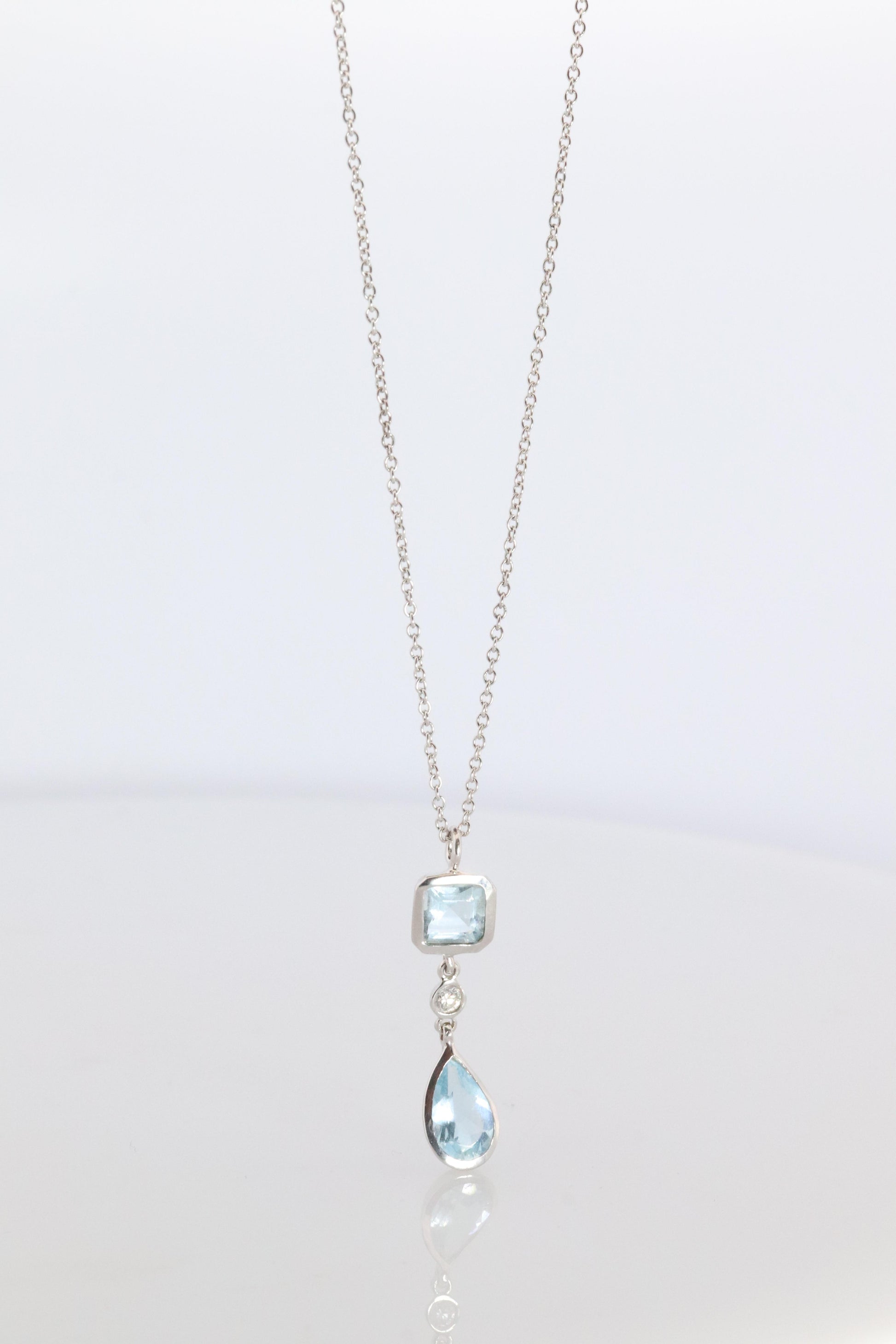 Genuine Tiffany and Co Aquamarine Necklace. 18k WG Tiffany Aqua Diamond Pendant