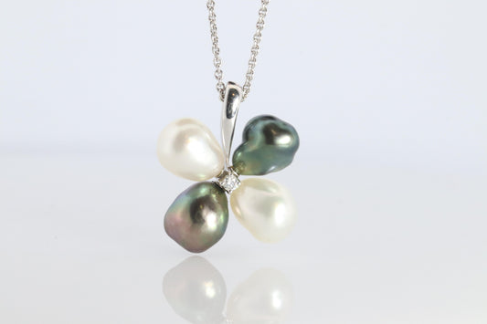 Mikimoto Pendant. Vintage 18k White Gold Mikimoto Blister Pearl Flower Necklace