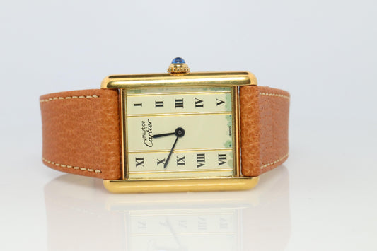 Vintage Must de Cartier 590005 Tank Watch. Cartier Pillar Dial ARGENT Tank.