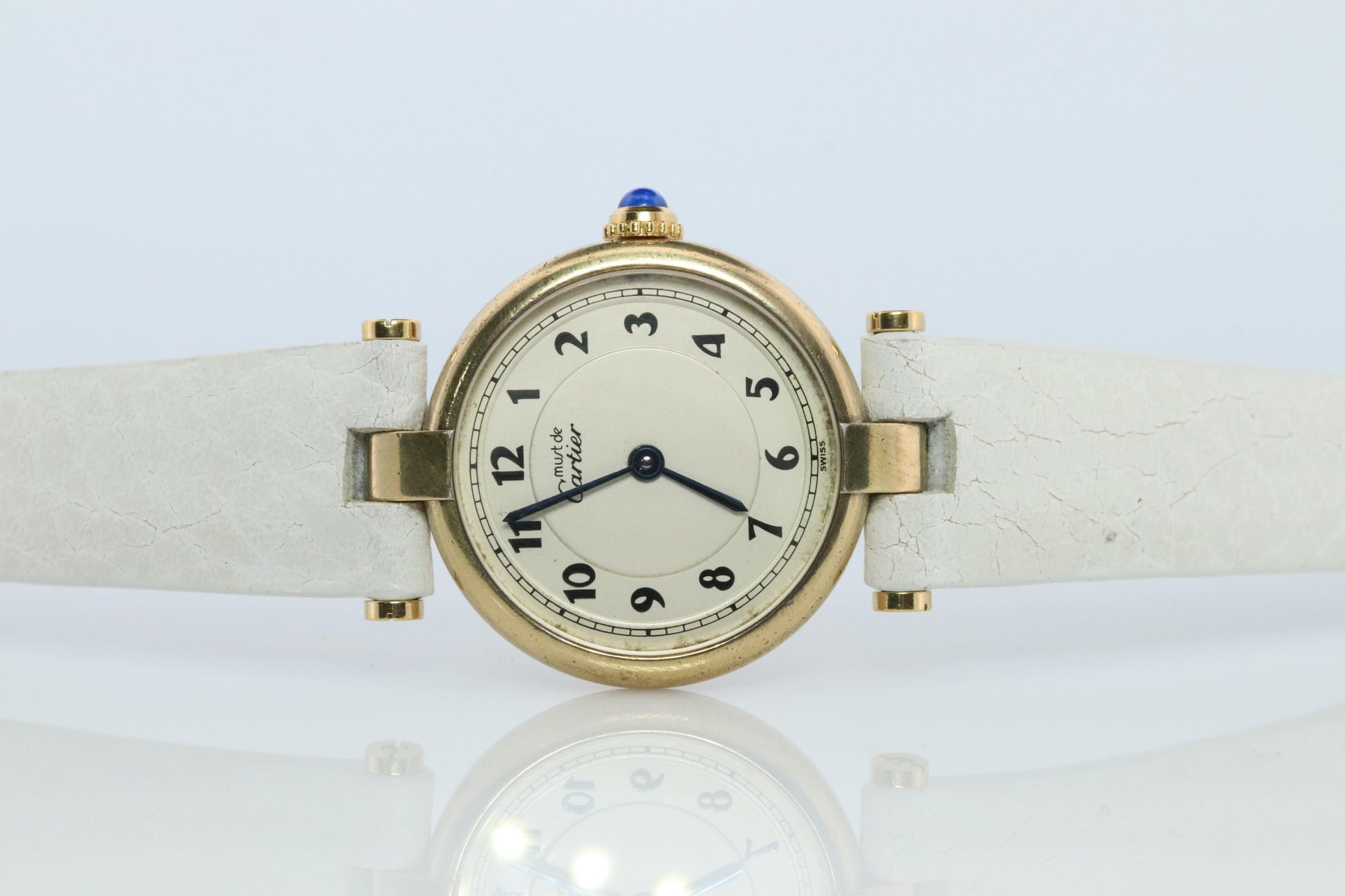 Genuine Cartier Watch. Must de Cartier Vendome 590004 Round Argent Arabic Face