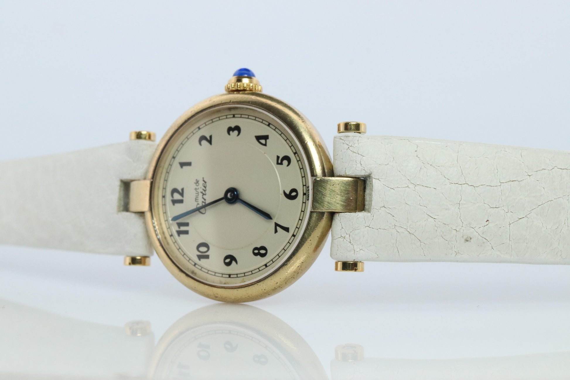 Genuine Cartier Watch. Must de Cartier Vendome 590004 Round Argent Arabic Face