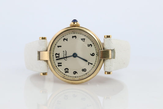 Genuine Cartier Watch. Must de Cartier Vendome 590004 Round Argent Arabic Face