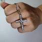 Vintage GUCCI Necklace. Bamboo Cross Gucci Logo Sterling Silver Pendant