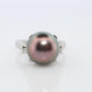 TASAKI Ring. Genuine Tahitian Pearl Solitaire and Diamond. PT900 Large Tahitian.