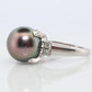 TASAKI Ring. Genuine Tahitian Pearl Solitaire and Diamond. PT900 Large Tahitian.