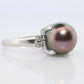 TASAKI Ring. Genuine Tahitian Pearl Solitaire and Diamond. PT900 Large Tahitian.