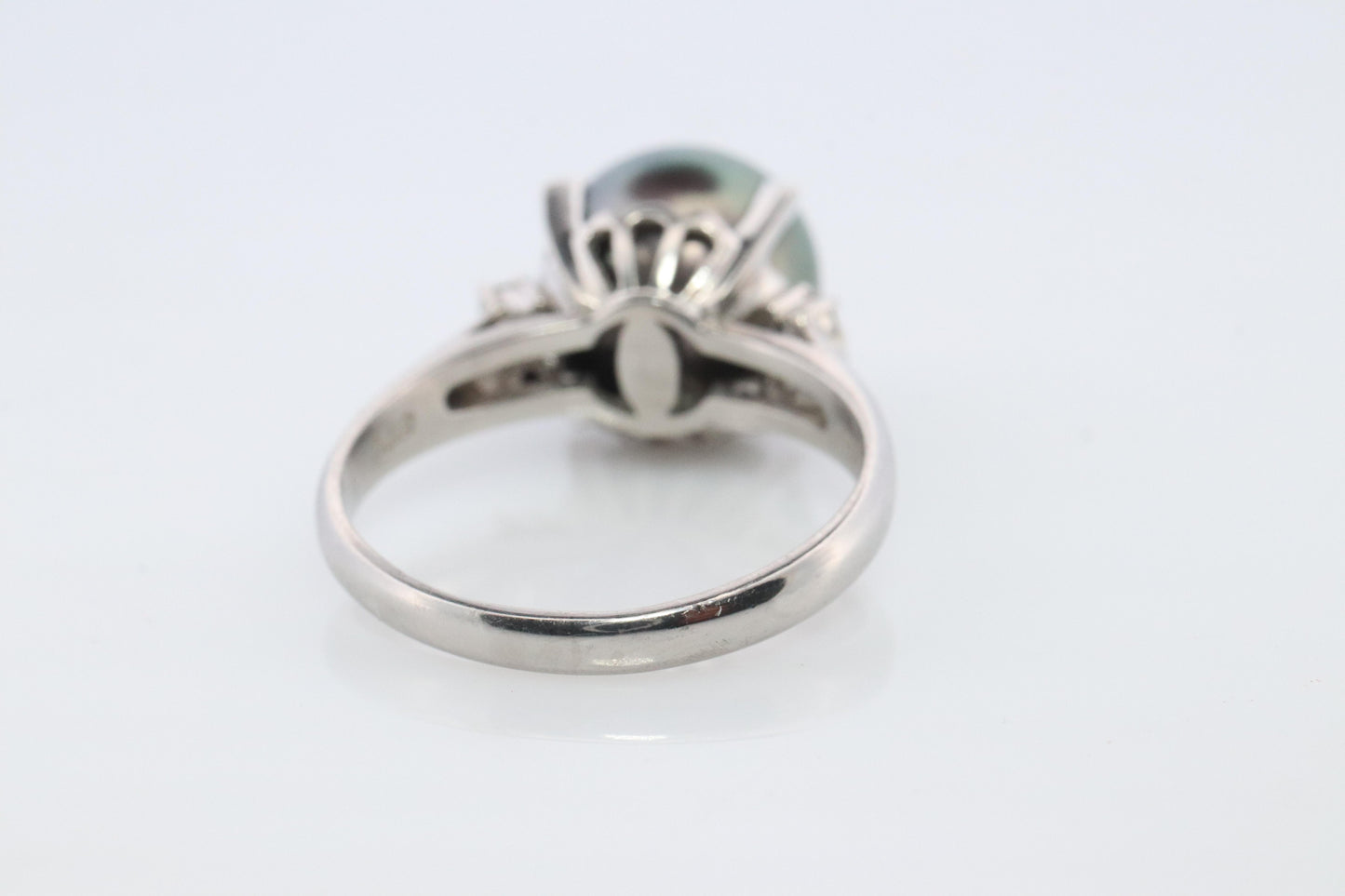TASAKI Ring. Genuine Tahitian Pearl Solitaire and Diamond. PT900 Large Tahitian.