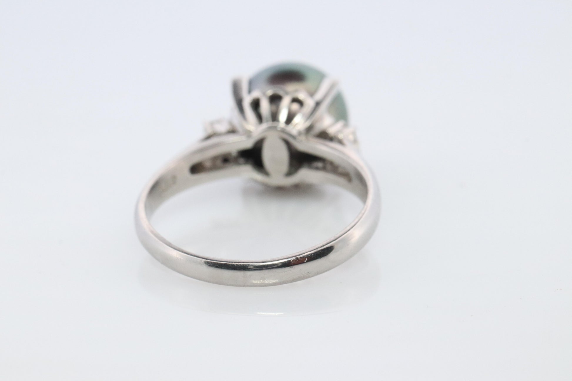 TASAKI Ring. Genuine Tahitian Pearl Solitaire and Diamond. PT900 Large Tahitian.