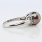 TASAKI Ring. Genuine Tahitian Pearl Solitaire and Diamond. PT900 Large Tahitian.