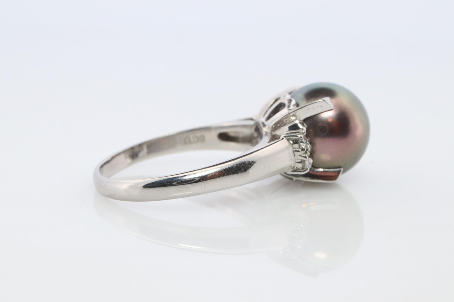 TASAKI Ring. Genuine Tahitian Pearl Solitaire and Diamond. PT900 Large Tahitian.