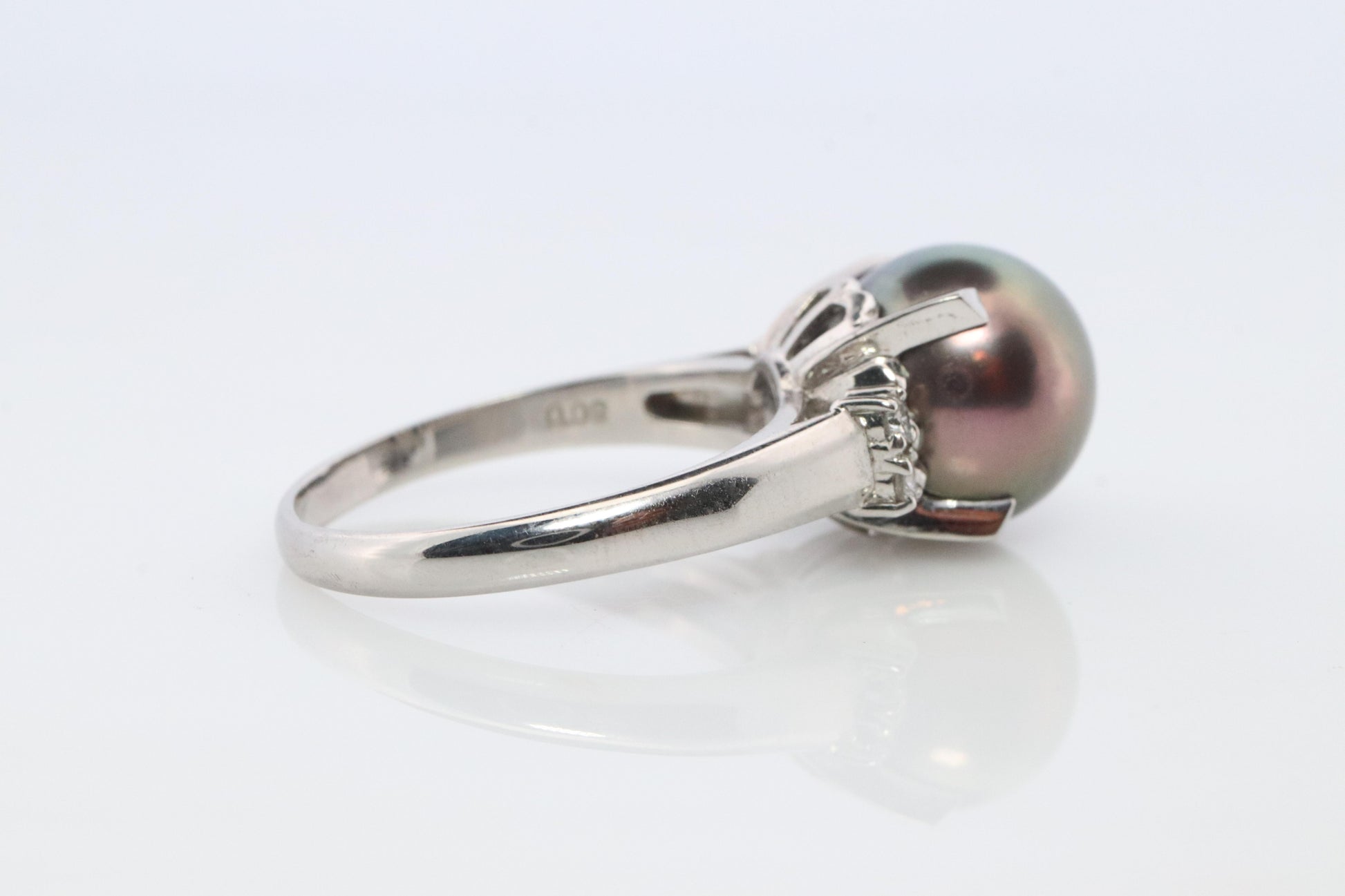 TASAKI Ring. Genuine Tahitian Pearl Solitaire and Diamond. PT900 Large Tahitian.
