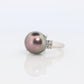 TASAKI Ring. Genuine Tahitian Pearl Solitaire and Diamond. PT900 Large Tahitian.