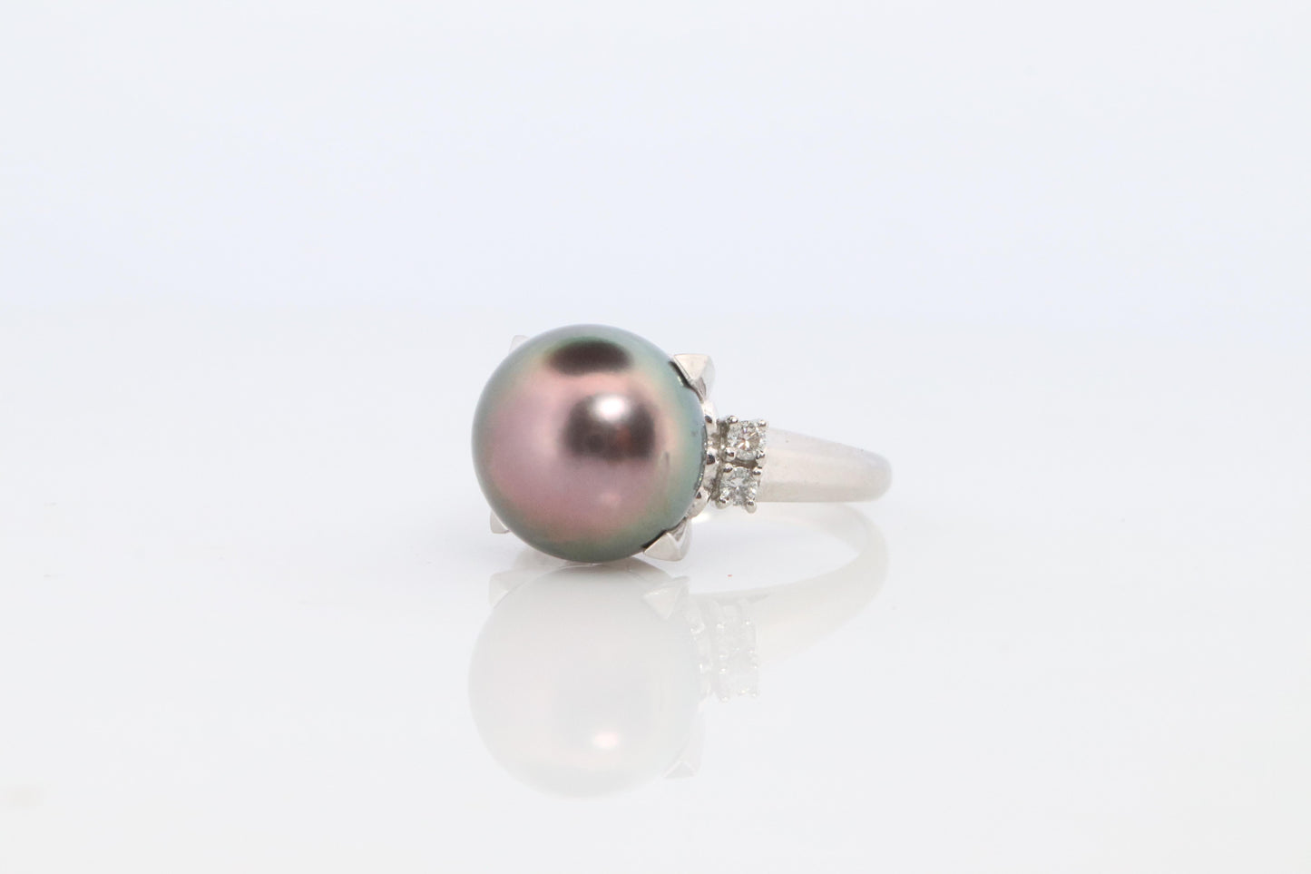 TASAKI Ring. Genuine Tahitian Pearl Solitaire and Diamond. PT900 Large Tahitian.