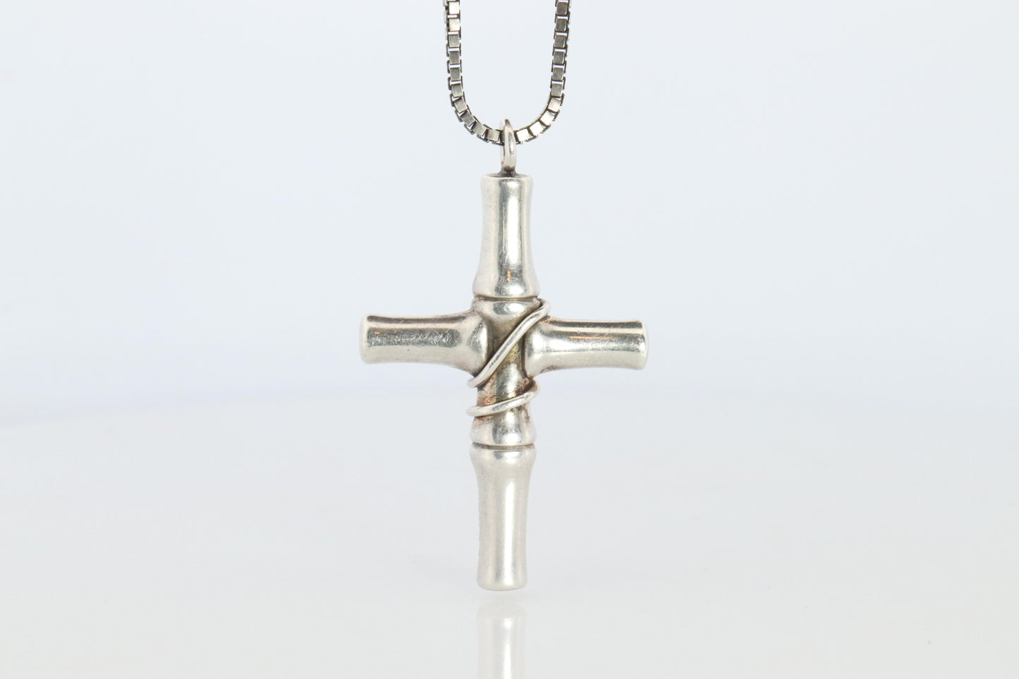 Vintage GUCCI Necklace. Bamboo Cross Gucci Logo Sterling Silver Pendant