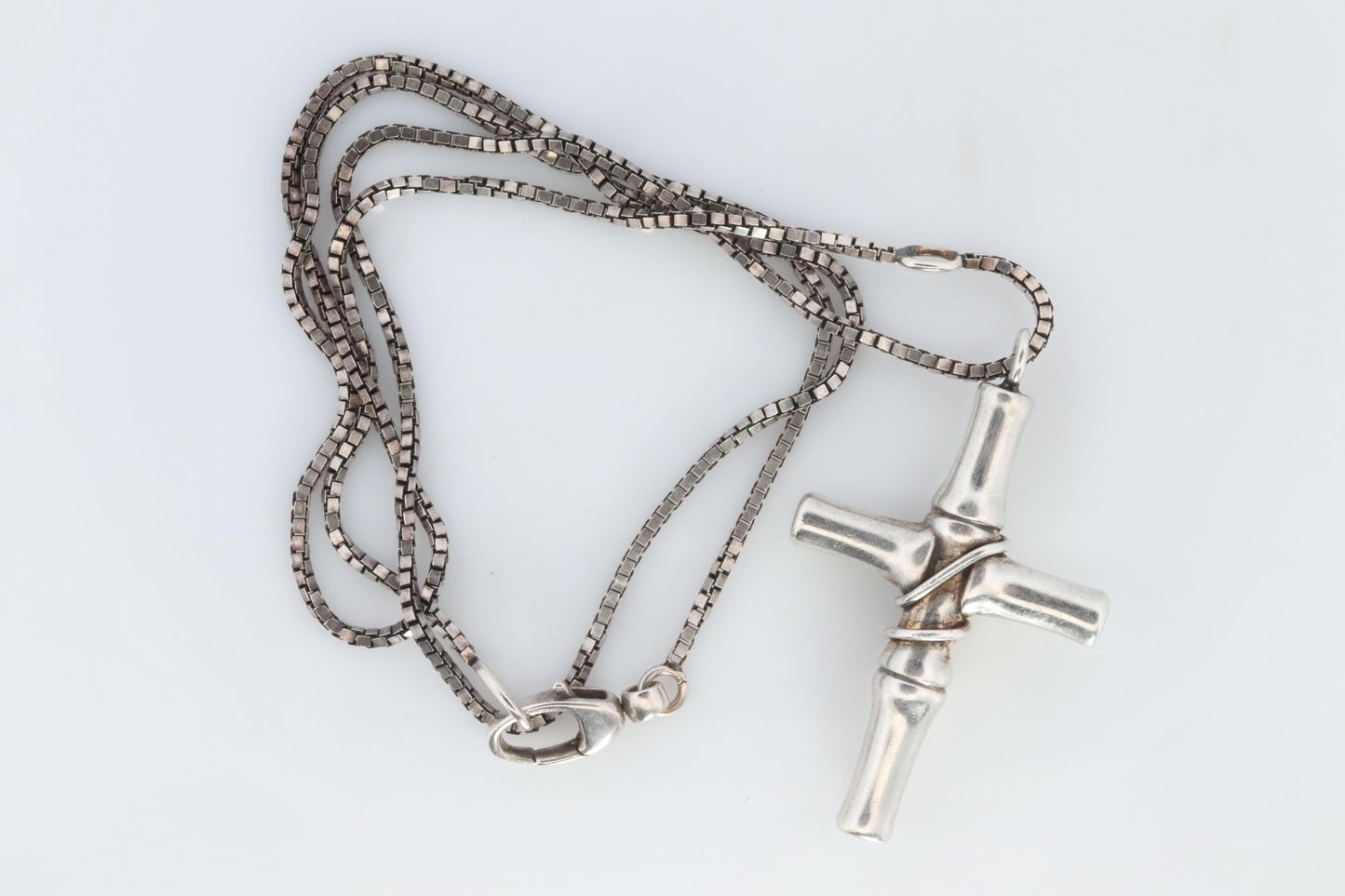Vintage GUCCI Necklace. Bamboo Cross Gucci Logo Sterling Silver Pendant
