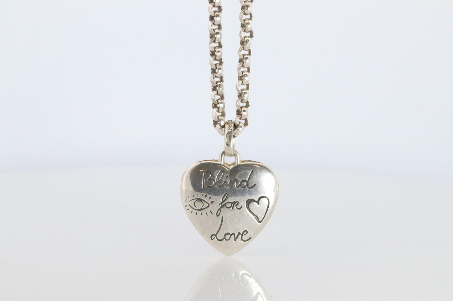 Vintage GUCCI Necklace. 925 sterling Heart Blind for Love Pendant
