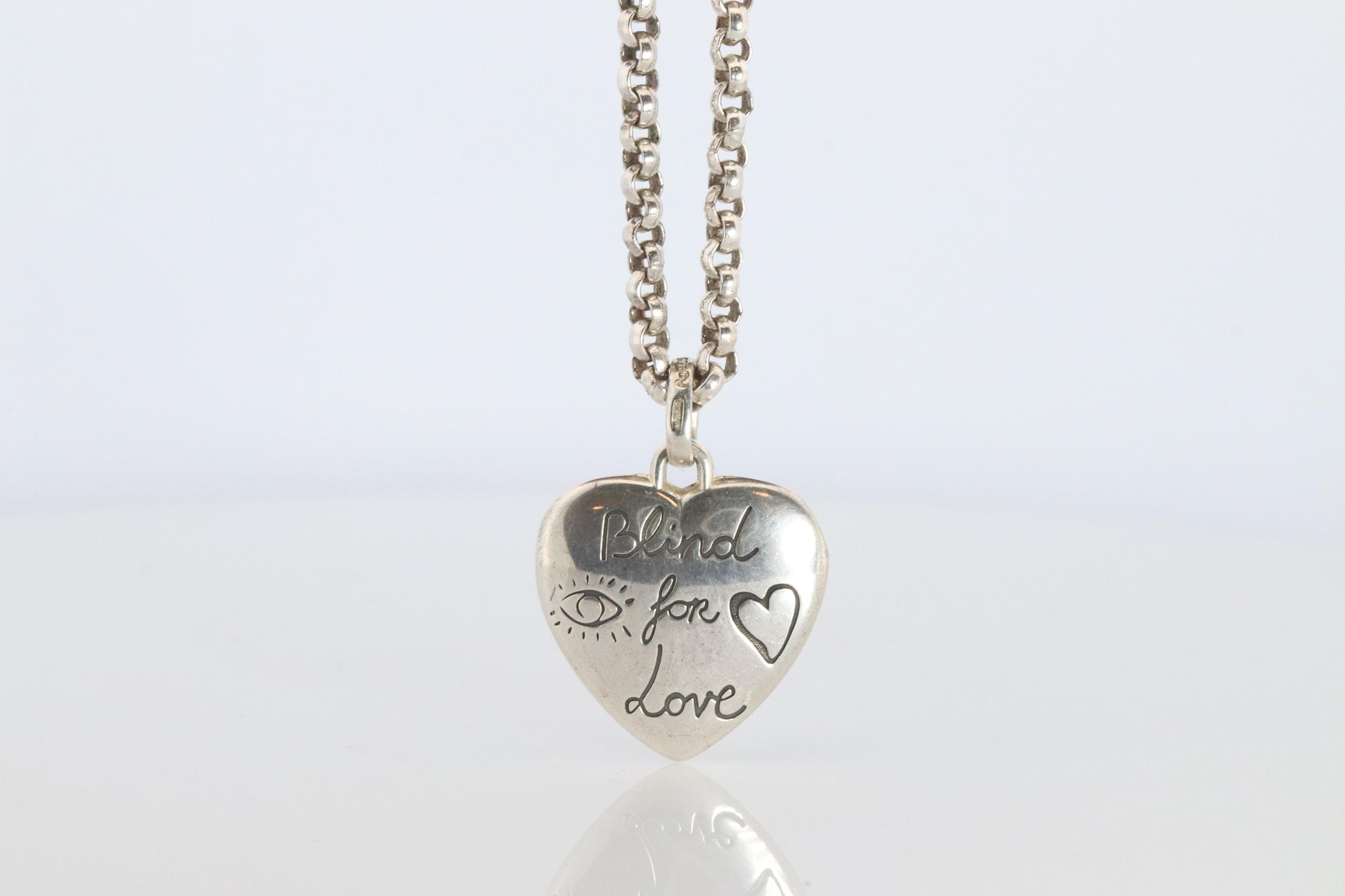 Vintage GUCCI Necklace. 925 sterling Heart Blind for Love Pendant