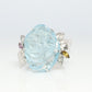 18k Aquamarine Sapphire ring. Carved Flower Aquamarine with Diamonds Sapphires