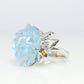 18k Aquamarine Sapphire ring. Carved Flower Aquamarine with Diamonds Sapphires
