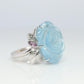 18k Aquamarine Sapphire ring. Carved Flower Aquamarine with Diamonds Sapphires
