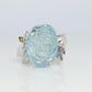 18k Aquamarine Sapphire ring. Carved Flower Aquamarine with Diamonds Sapphires