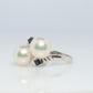 Mikimoto Sapphire Pearl Ring. 14k Mikimoto Sapphire Twin Pearl Bypass band.