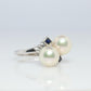 Mikimoto Sapphire Pearl Ring. 14k Mikimoto Sapphire Twin Pearl Bypass band.