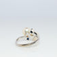Mikimoto Sapphire Pearl Ring. 14k Mikimoto Sapphire Twin Pearl Bypass band.