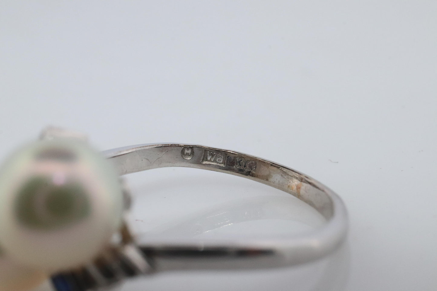 Mikimoto Sapphire Pearl Ring. 14k Mikimoto Sapphire Twin Pearl Bypass band.