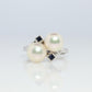 Mikimoto Sapphire Pearl Ring. 14k Mikimoto Sapphire Twin Pearl Bypass band.
