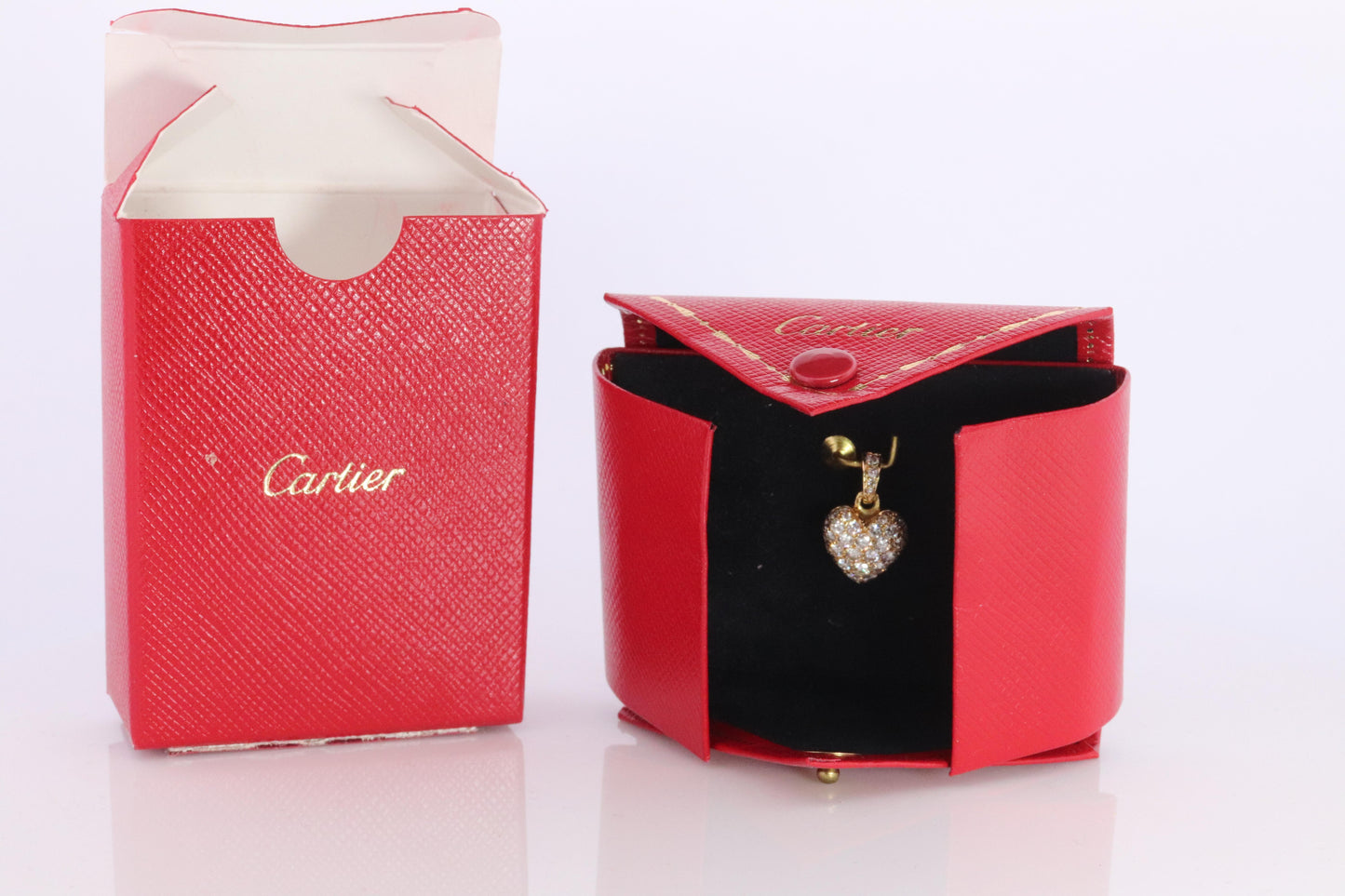 Genuine Cartier Pave Diamond Pendant. 18k YG Diamond Pave Heart Pendant Charm
