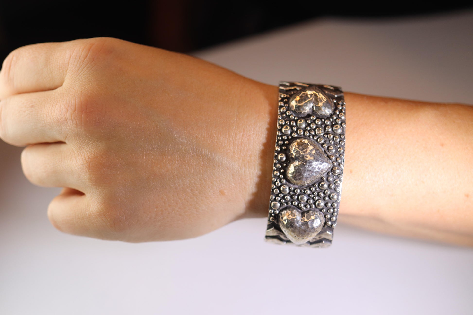 Dian Malouf Cuff Bracelet. Wide Heart Heavy sterling Silver Cuff Bracelet