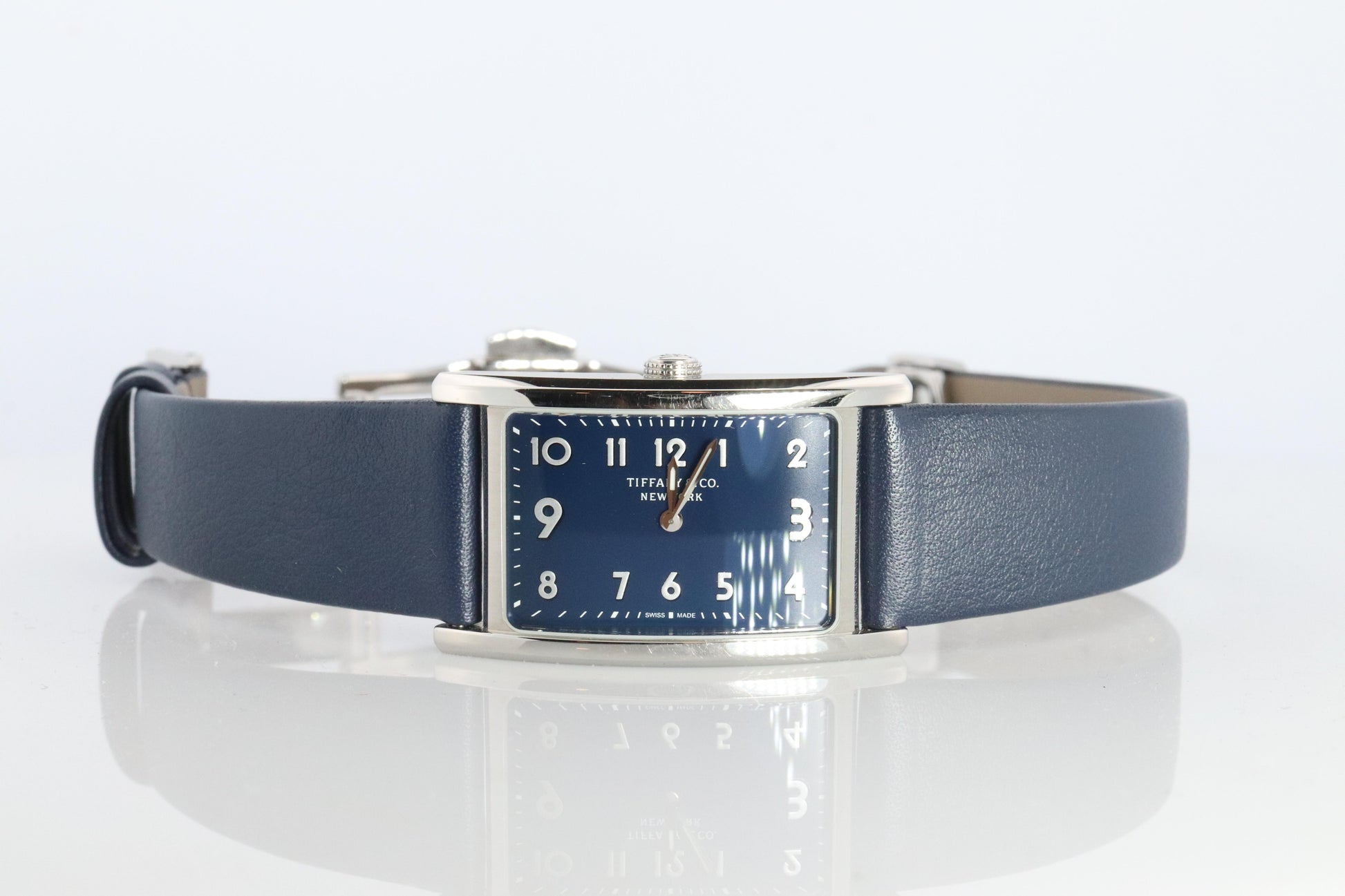 Tiffany and Co East and West Watch. Ladies Navy Blue T&Co Tank wristwatch.