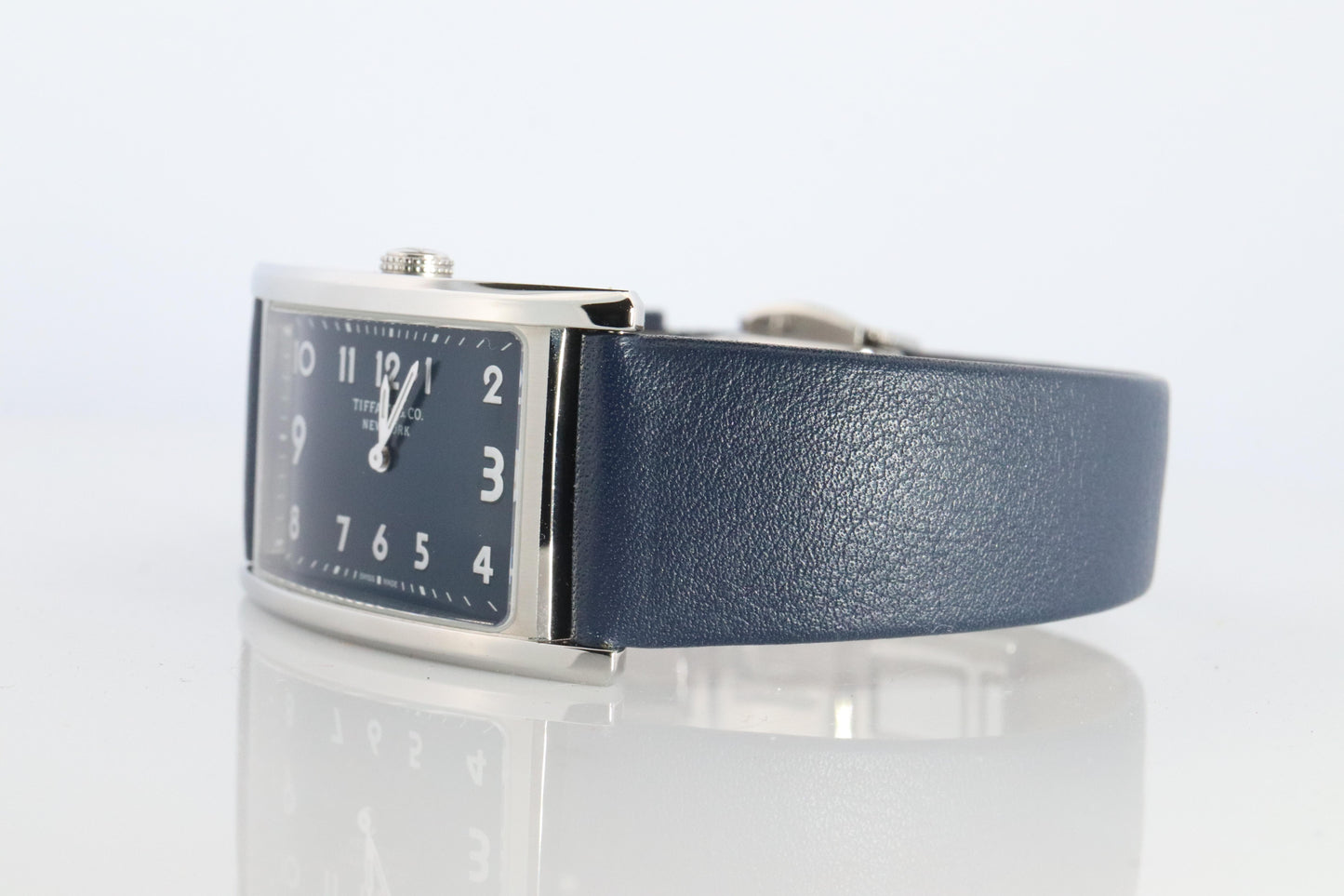 Tiffany and Co East and West Watch. Ladies Navy Blue T&Co Tank wristwatch.