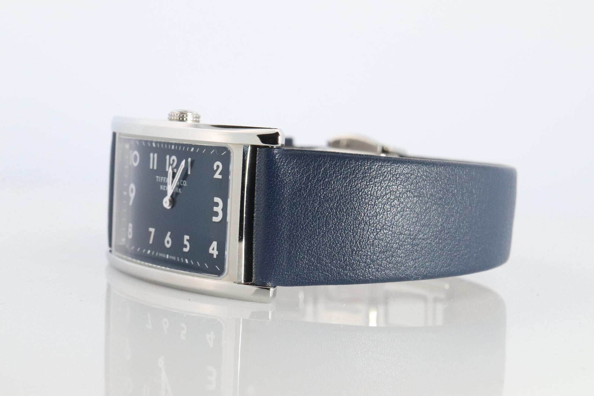 Tiffany and Co East and West Watch. Ladies Navy Blue T&Co Tank wristwatch.