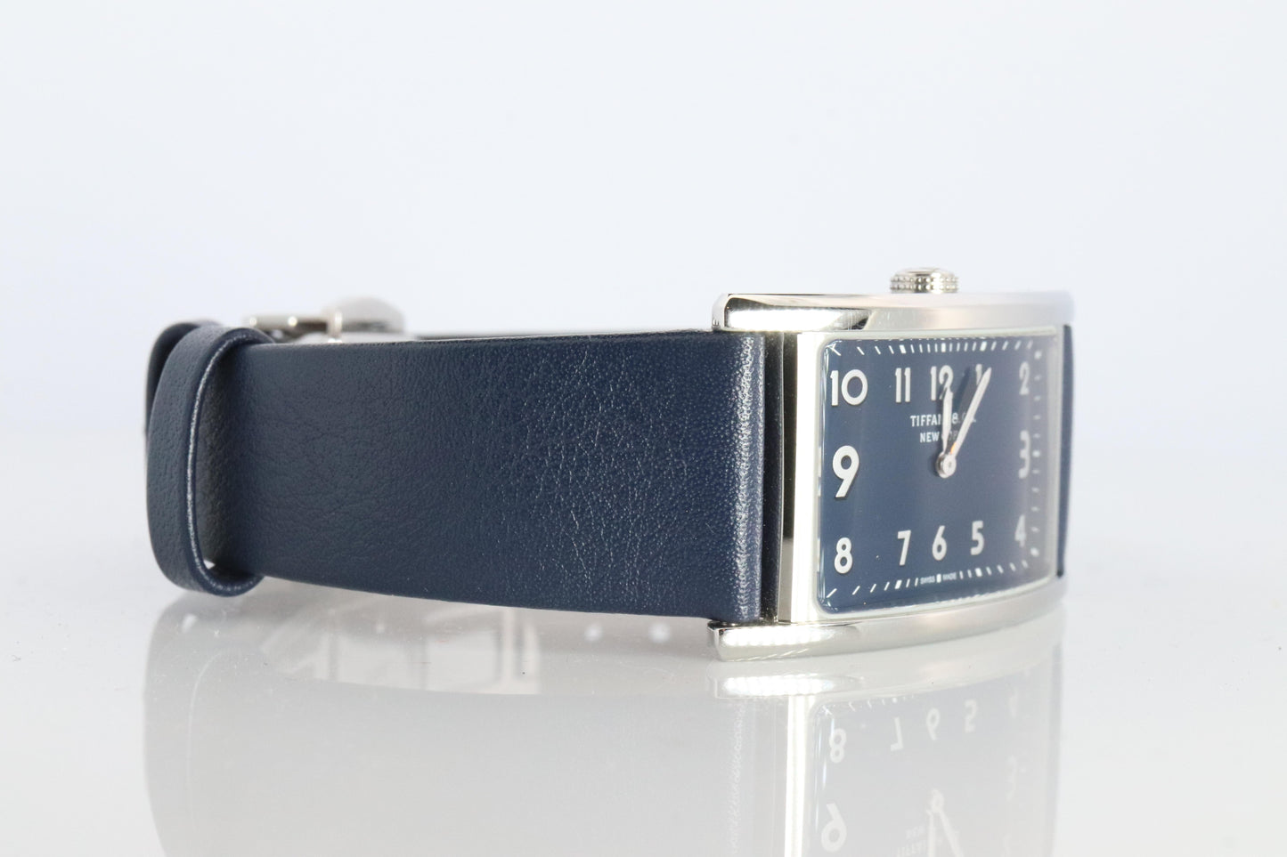 Tiffany and Co East and West Watch. Ladies Navy Blue T&Co Tank wristwatch.