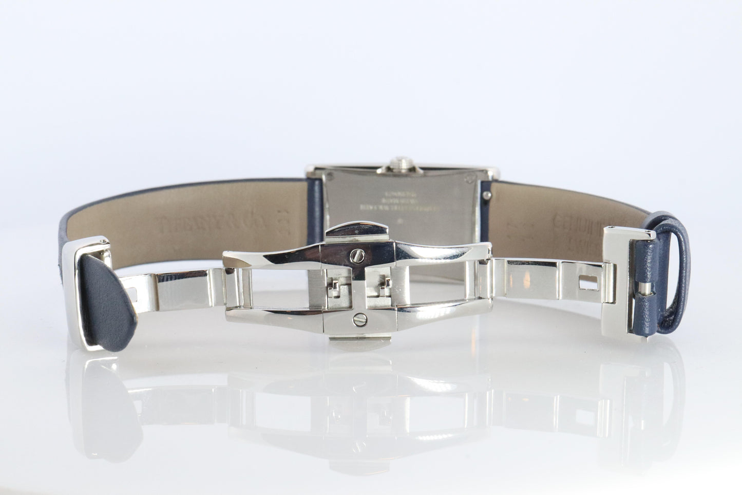 Tiffany and Co East and West Watch. Ladies Navy Blue T&Co Tank wristwatch.