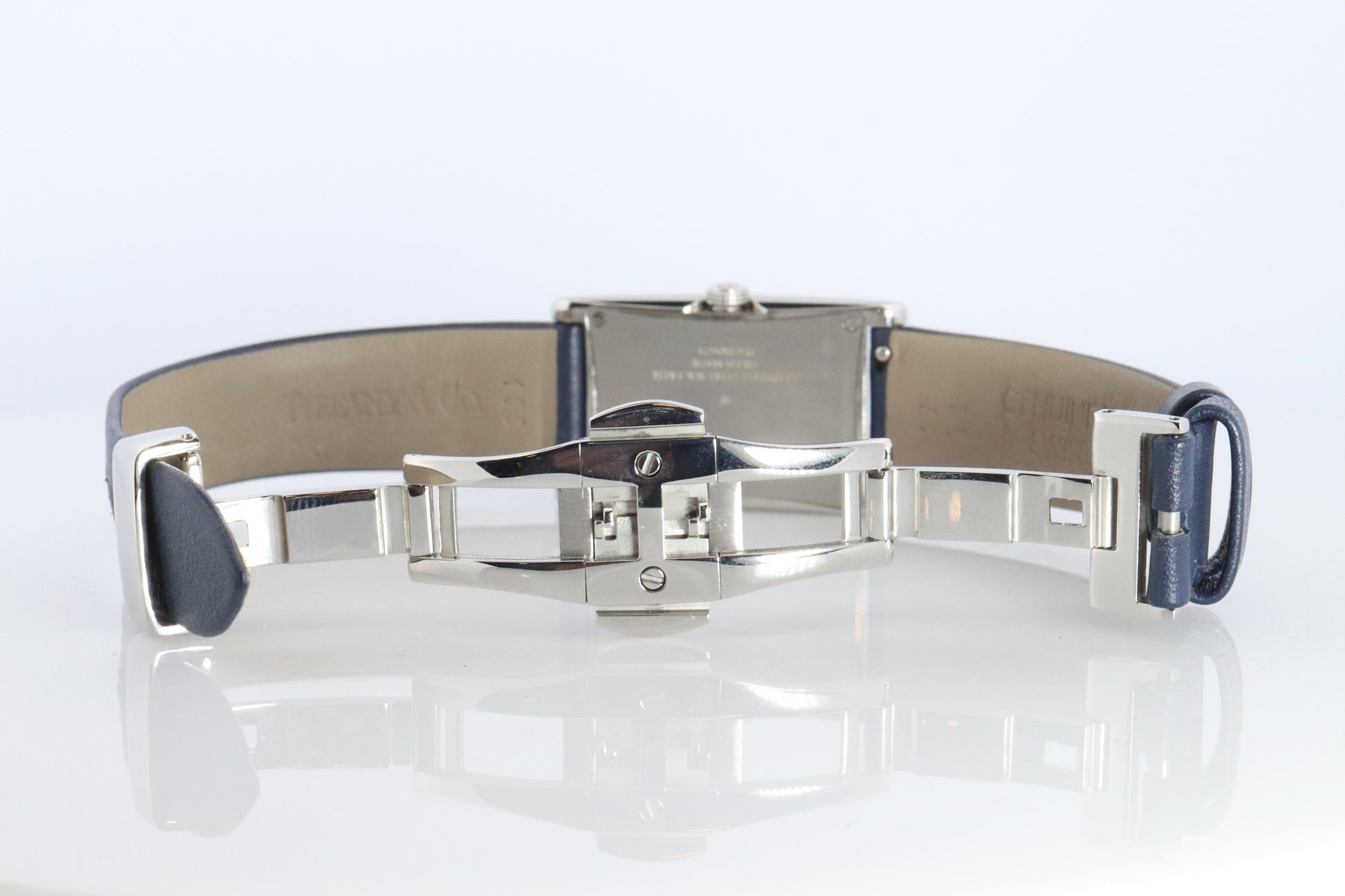 Tiffany and Co East and West Watch. Ladies Navy Blue T&Co Tank wristwatch.
