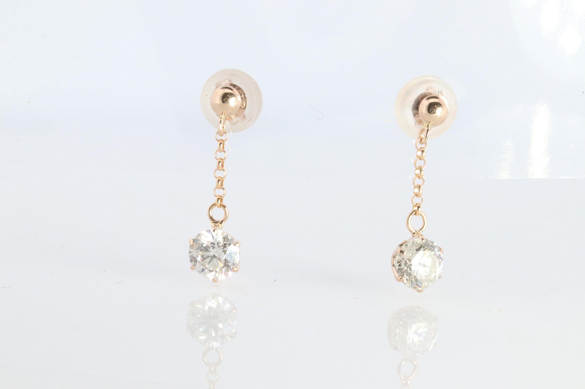 Diamond Stud Earrings. 18k YG 2/3ctw Diamond solitaire Dangle earrings.