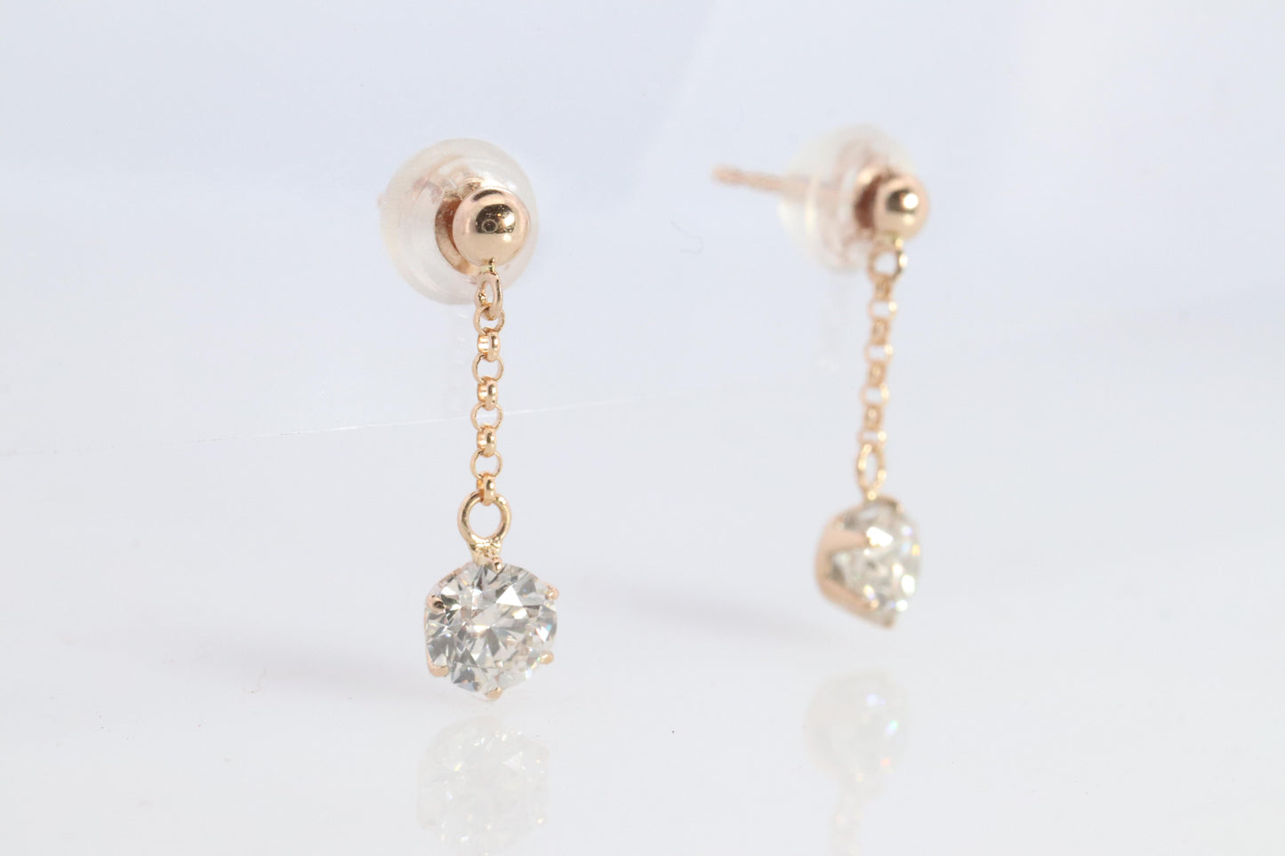 Diamond Stud Earrings. 18k YG 2/3ctw Diamond solitaire Dangle earrings.
