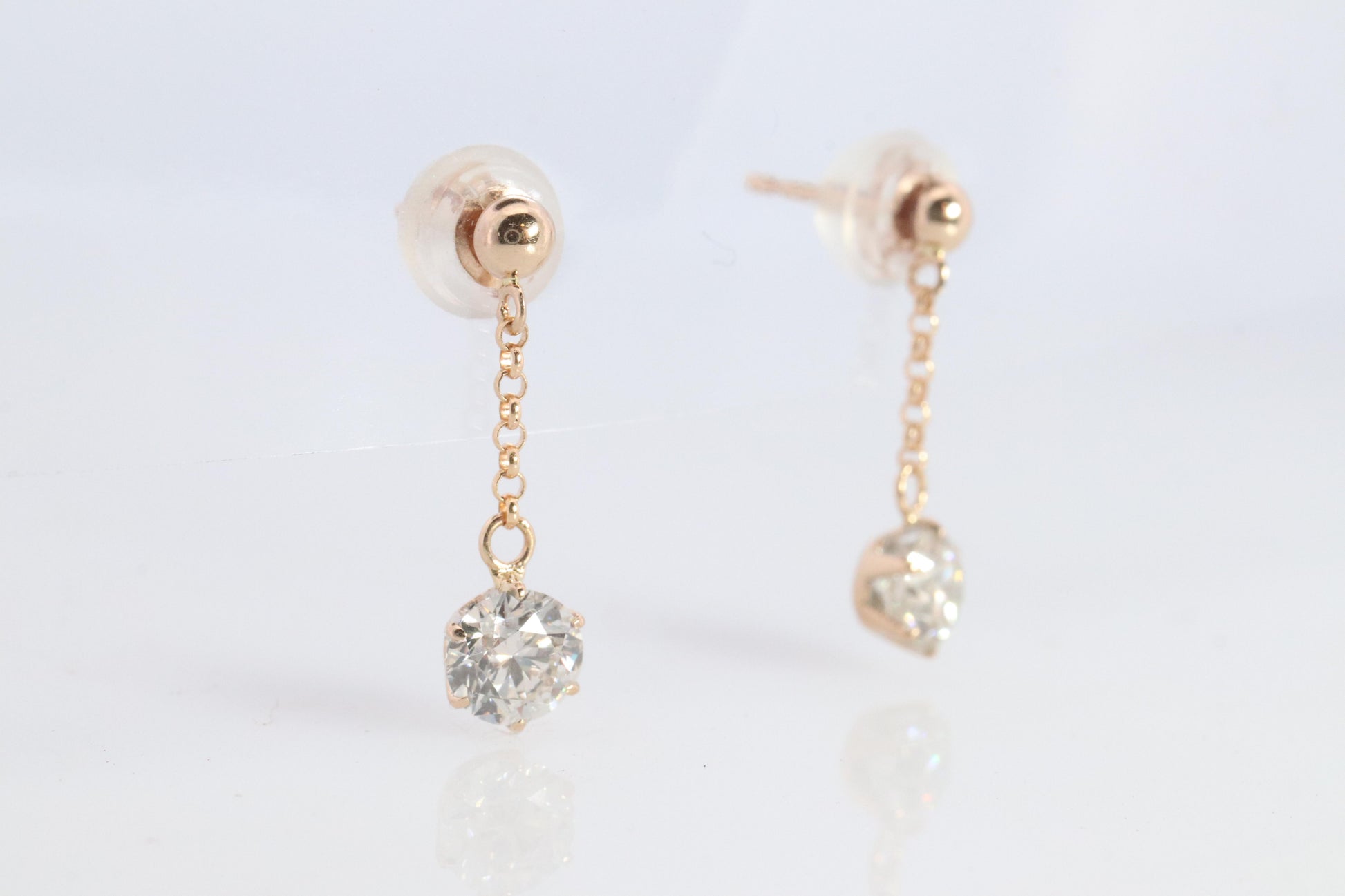 Diamond Stud Earrings. 18k YG 2/3ctw Diamond solitaire Dangle earrings.