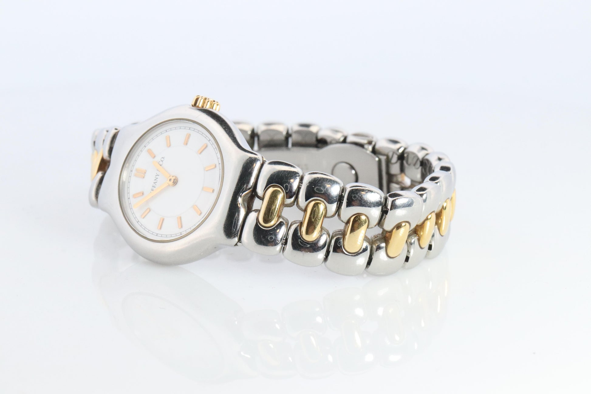 Tiffany and Co Watch. 18k Tiffany Tesoro Stainless Steel Ladies 25mm Wristwatch